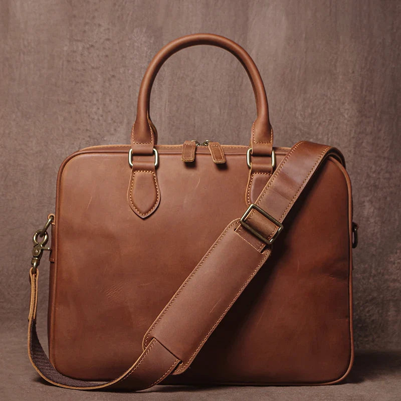 GURO Men Crazy Horse Cowhide Briefcase Luxury Genuine Leather Handbag Simple lightweight Shoulder Bag File Laptop Crossbody Bags