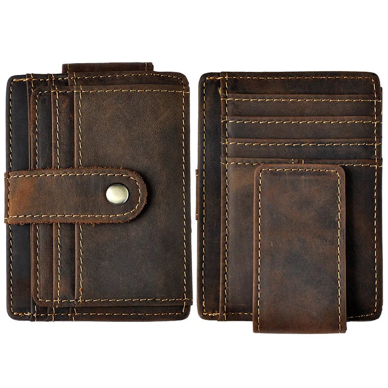 Male Original Leather Design Fashion Travel Slim Wallet Front Pocket Magnetic Large Capacity Money Clip Card Case For Men 1025
