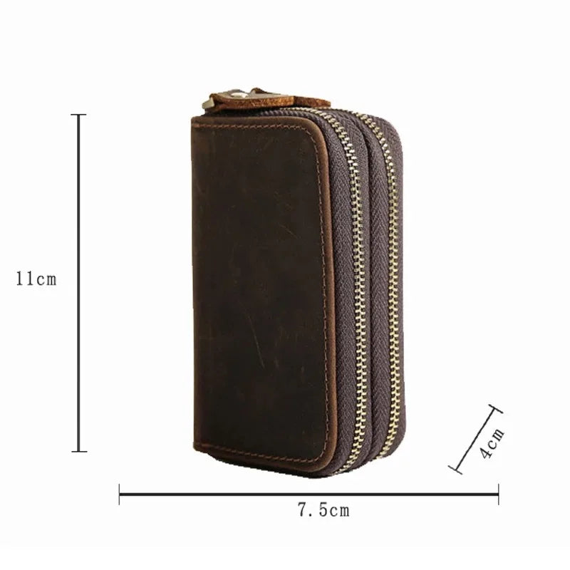 SOUTH GOOSE Genuine Leather Key Wallets Men Retro Car Key Case Cowhide Double Zipper Keys Organizer Coin Pouch Women Housekeeper