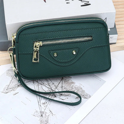 New 2025 Versatile Lady Wallet Women's Clutch Bag Brand Rivet Real Top Layer Cow Leather Zipper Coins Pocket KeyChain Big Purse