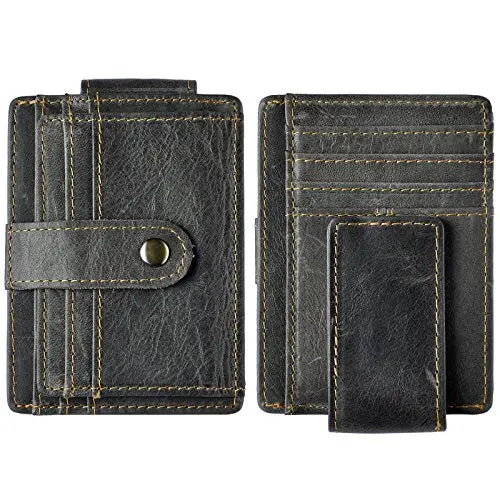 Male Original Leather Design Fashion Travel Slim Wallet Front Pocket Magnetic Large Capacity Money Clip Card Case For Men 1025