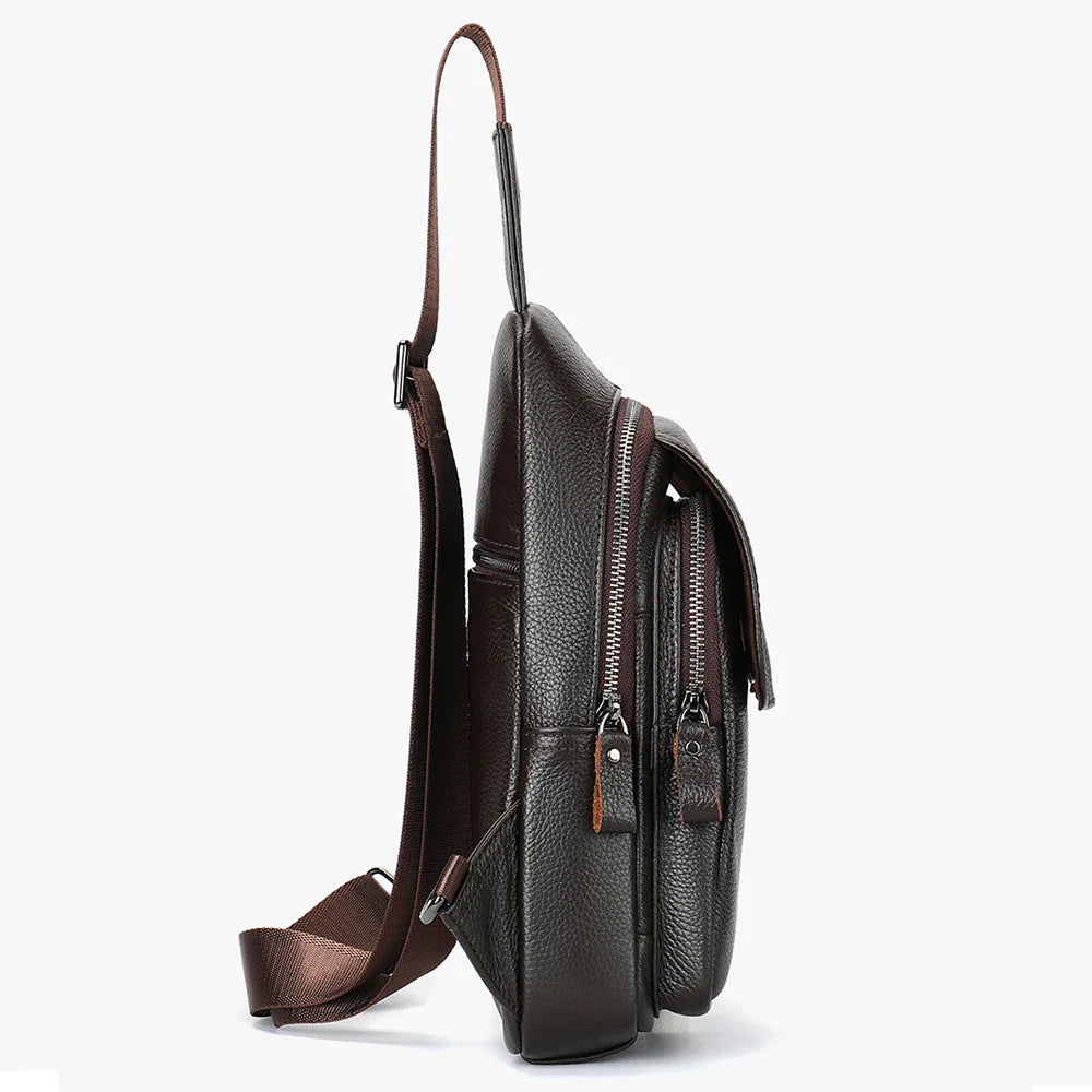 WESTAL Coffee Genuine Leather Bag for Men Chest Bags Shoulder Pack Husband Gift Wallet Crossbody Bag Fashion Luxury Designer