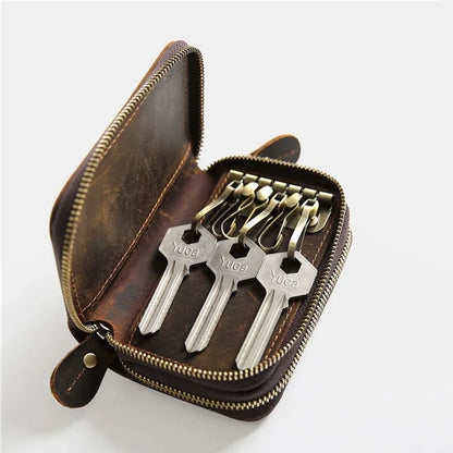 SOUTH GOOSE Genuine Leather Key Wallets Men Retro Car Key Case Cowhide Double Zipper Keys Organizer Coin Pouch Women Housekeeper