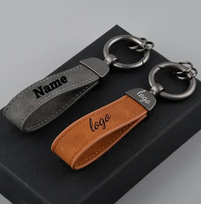Laser Engrave Nubuck Leather Custom Logo Keychain Blank Personalize Name Ring Vintage Key Chain Men and Women Car Keyring Gift