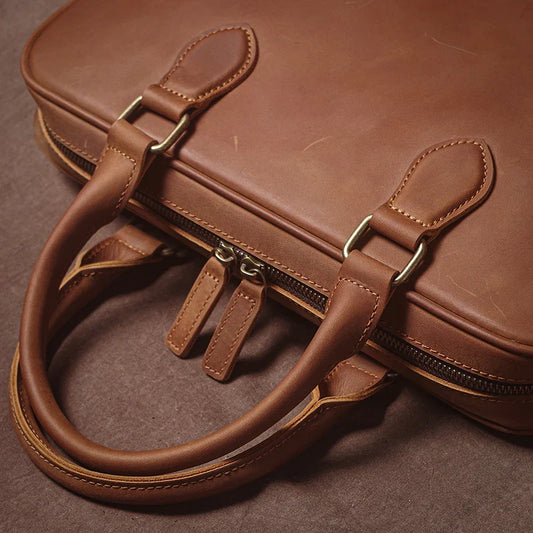 GURO Men Crazy Horse Cowhide Briefcase Luxury Genuine Leather Handbag Simple lightweight Shoulder Bag File Laptop Crossbody Bags