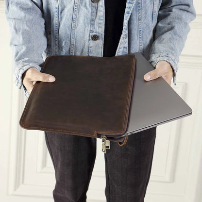 Genuine Leather MacBook Protective Case Apple Laptop Bag Leather Laptop Liner Sleeve Hand Clutches with Wrist Strap