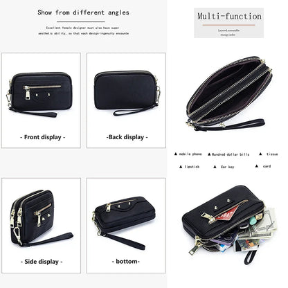 New 2025 Versatile Lady Wallet Women's Clutch Bag Brand Rivet Real Top Layer Cow Leather Zipper Coins Pocket KeyChain Big Purse