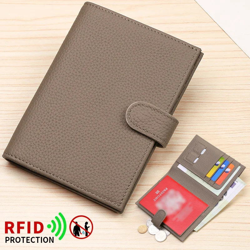 Full-Grain Leather Passport Wallet with Credit Card Slots