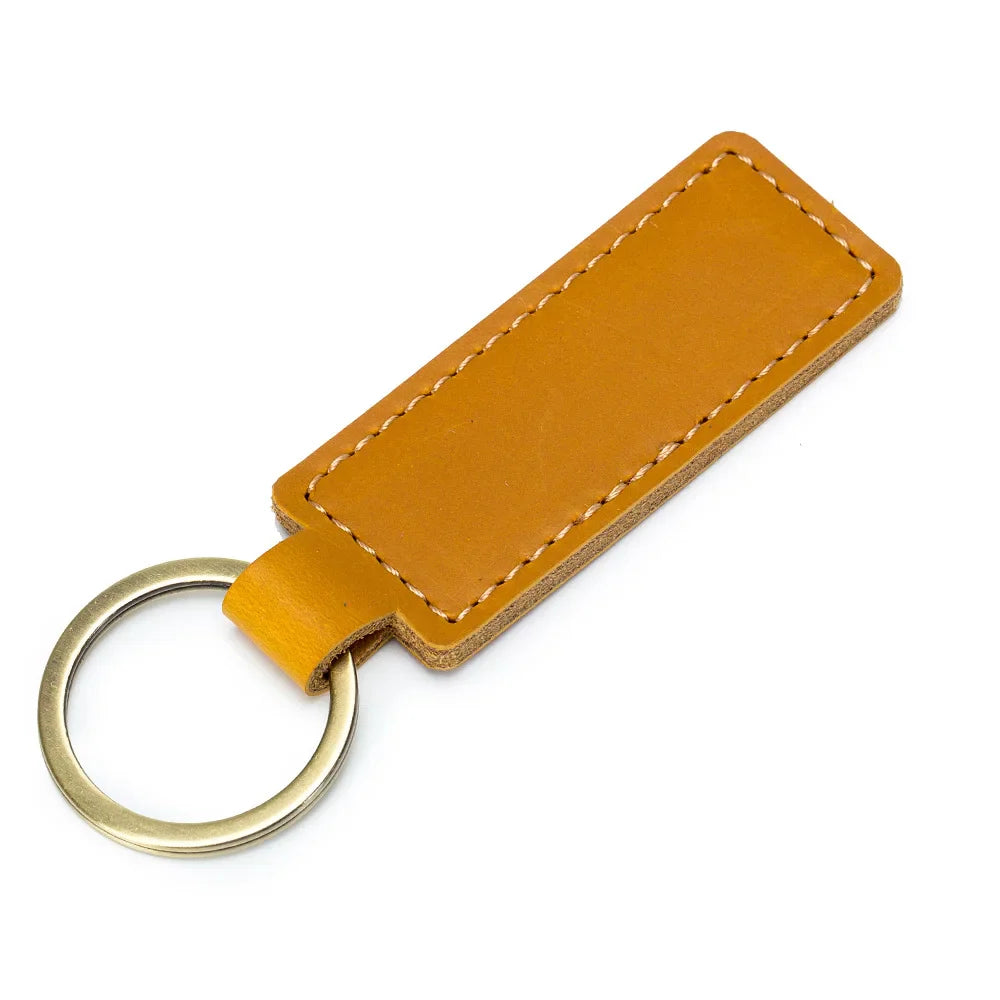 Custom LOGO Genuine Leather Cowhide Keychain Laser Engrave TEXT NAME Personalized Key Chain Vintage Key Tag for Women Men Gift