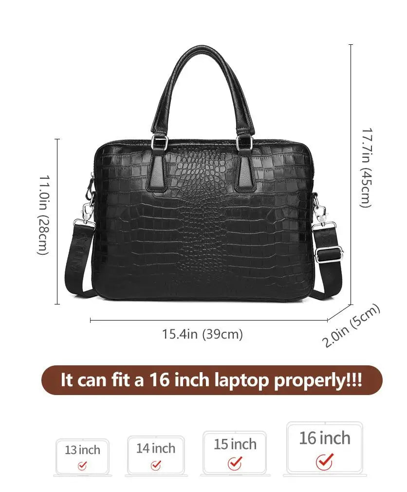 Genuine Leather Crocodile Grain Briefcases Hard For Men 15.6 Inch Laptop Briefcase Bags Computer Bag Luxury Handbags