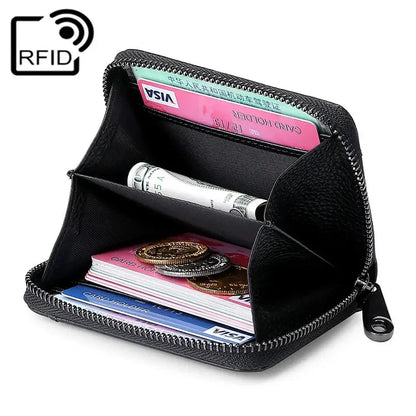 Wallet Genuine Leather Bank Credit Card Rfid Blocking Holder Men and Women Slim Change Coin Keys Cards Pouch Purse Zipper Bag