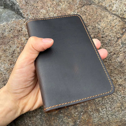 Personalised Genuine Leather Men's Billfold with Checkbook Holder Long Bill Folds for Men Custom Engraved