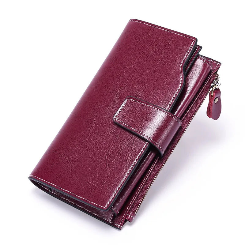 Genuine Leather Women Clutch Zipper