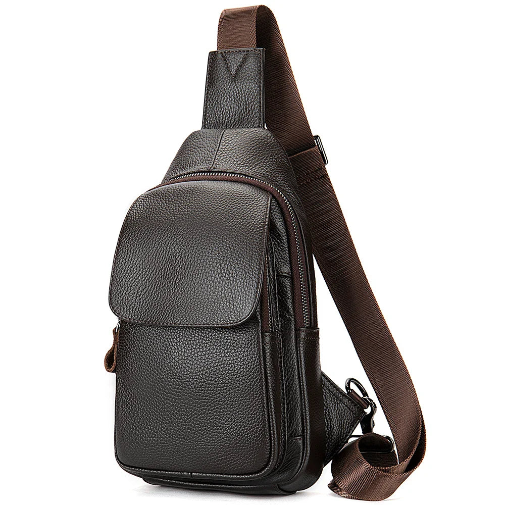 WESTAL Coffee Genuine Leather Bag for Men Chest Bags Shoulder Pack Husband Gift Wallet Crossbody Bag Fashion Luxury Designer