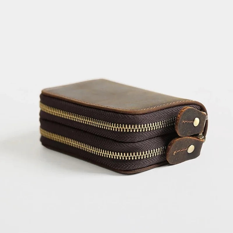 SOUTH GOOSE Genuine Leather Key Wallets Men Retro Car Key Case Cowhide Double Zipper Keys Organizer Coin Pouch Women Housekeeper