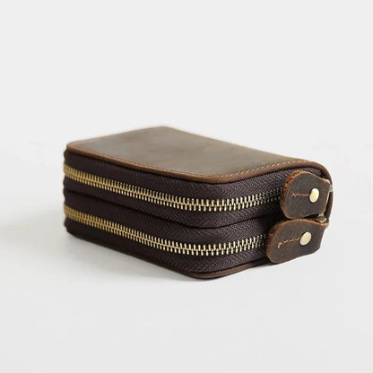 SOUTH GOOSE Genuine Leather Key Wallets Men Retro Car Key Case Cowhide Double Zipper Keys Organizer Coin Pouch Women Housekeeper