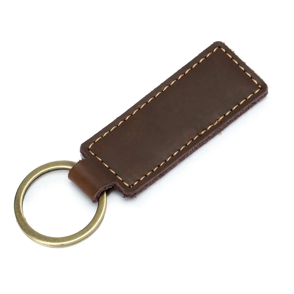 Custom LOGO Genuine Leather Cowhide Keychain Laser Engrave TEXT NAME Personalized Key Chain Vintage Key Tag for Women Men Gift