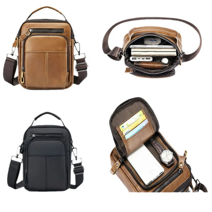 Vintage Genuine Leather Sling Bag Man Real Cow Leather Satchel Male 2025 New Tote or Shoulder Bag