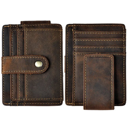 Male Original Leather Design Fashion Travel Slim Wallet Front Pocket Magnetic Large Capacity Money Clip Card Case For Men 1025