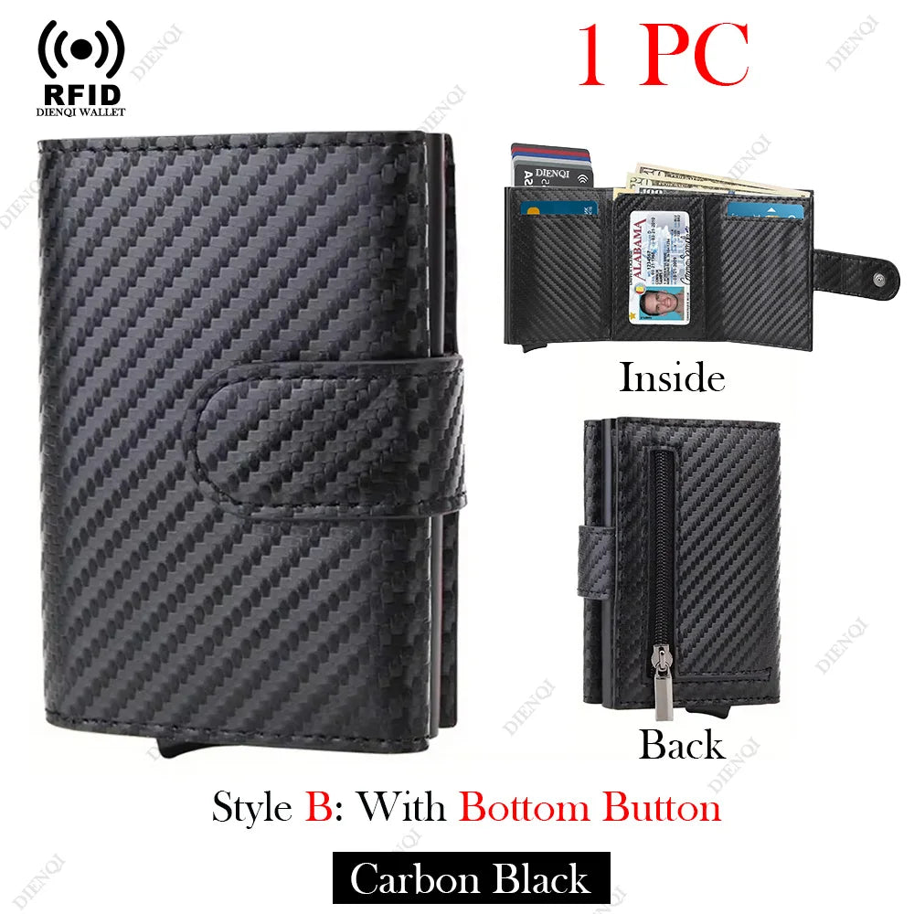 Rfid Business Card Holder Credit CardHolder Wallet Men Carbon Fiber Leather Aluminum Bank Card Case Purse Male Business Card Bag