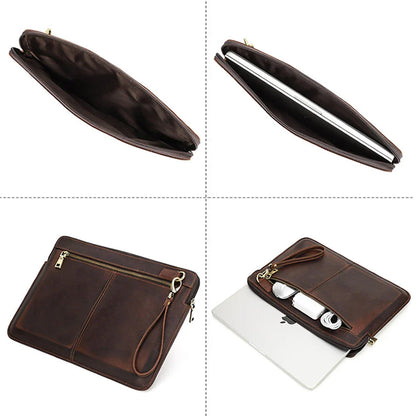 Genuine Leather MacBook Protective Case Apple Laptop Bag Leather Laptop Liner Sleeve Hand Clutches with Wrist Strap