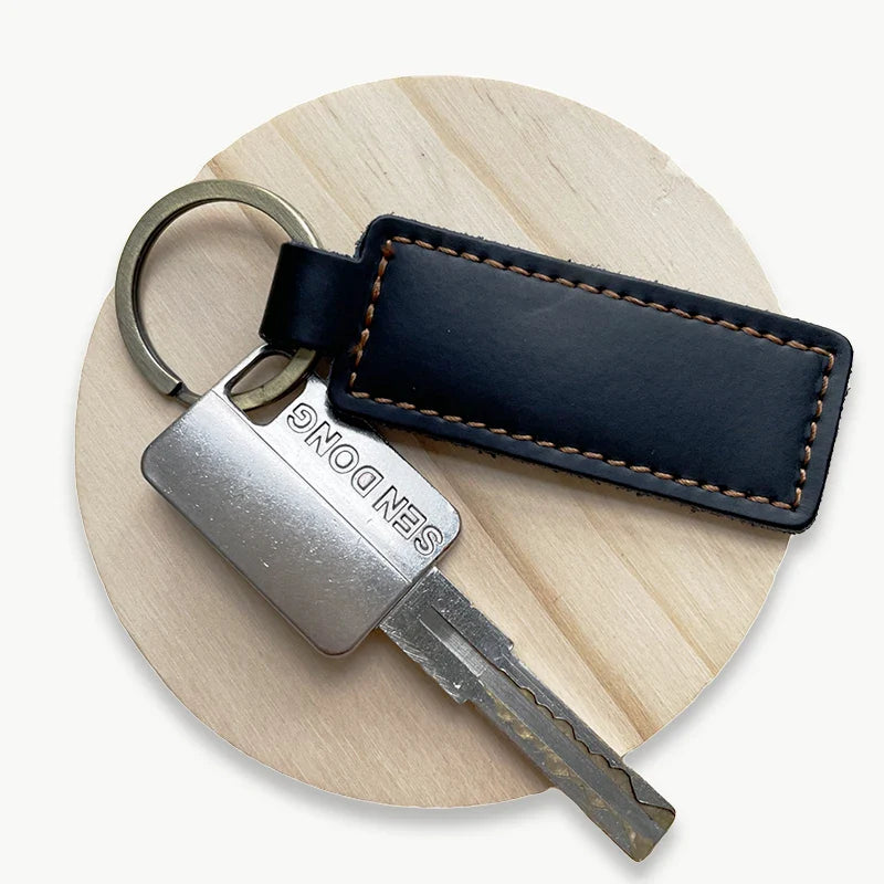 Custom LOGO Genuine Leather Cowhide Keychain Laser Engrave TEXT NAME Personalized Key Chain Vintage Key Tag for Women Men Gift