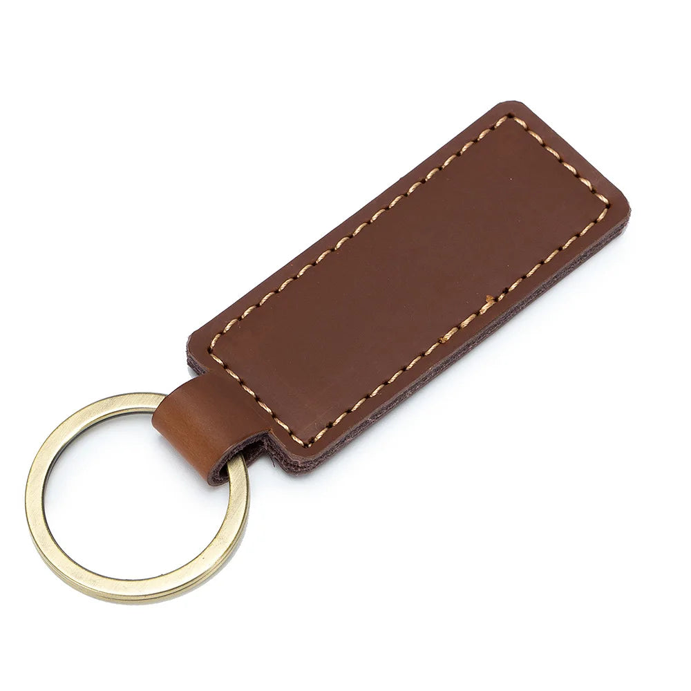 Custom LOGO Genuine Leather Cowhide Keychain Laser Engrave TEXT NAME Personalized Key Chain Vintage Key Tag for Women Men Gift