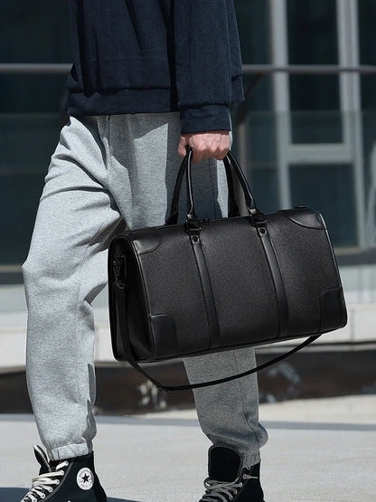 Travel Tote Handbag Casual PU Leather Bag 15.6 inch Laptop Male Gym Fitness Luggage Duffle Shoulder Business OL Bag For Men