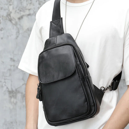 WESTAL Coffee Genuine Leather Bag for Men Chest Bags Shoulder Pack Husband Gift Wallet Crossbody Bag Fashion Luxury Designer