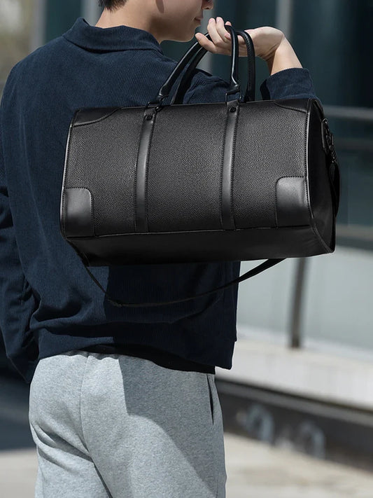 Travel Tote Handbag Casual PU Leather Bag 15.6 inch Laptop Male Gym Fitness Luggage Duffle Shoulder Business OL Bag For Men