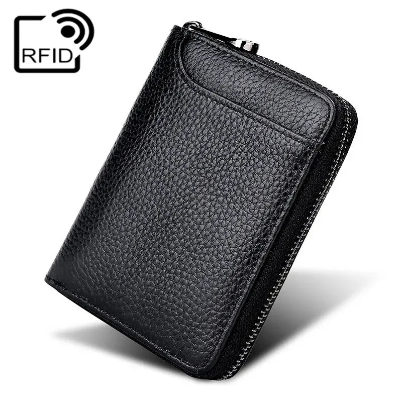 Wallet Genuine Leather Bank Credit Card Rfid Blocking Holder Men and Women Slim Change Coin Keys Cards Pouch Purse Zipper Bag