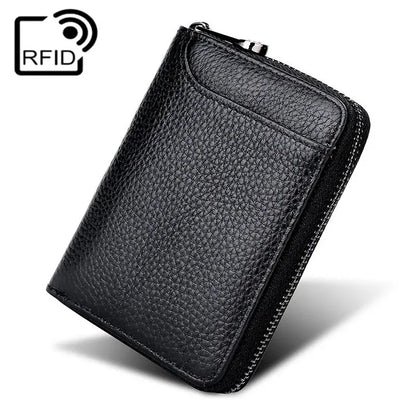 Wallet Genuine Leather Bank Credit Card Rfid Blocking Holder Men and Women Slim Change Coin Keys Cards Pouch Purse Zipper Bag