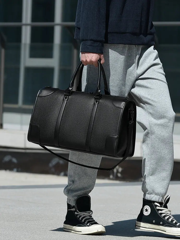 Travel Tote Handbag Casual PU Leather Bag 15.6 inch Laptop Male Gym Fitness Luggage Duffle Shoulder Business OL Bag For Men