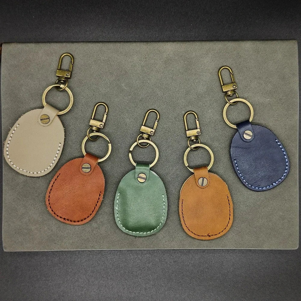 Personalize Vintage Dermis Key Chain Custom LOGO Genuine Cowhide Leather Keychain Case for Air Tag Door Card Laser Name Keyring