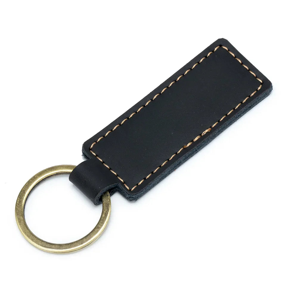 Custom LOGO Genuine Leather Cowhide Keychain Laser Engrave TEXT NAME Personalized Key Chain Vintage Key Tag for Women Men Gift