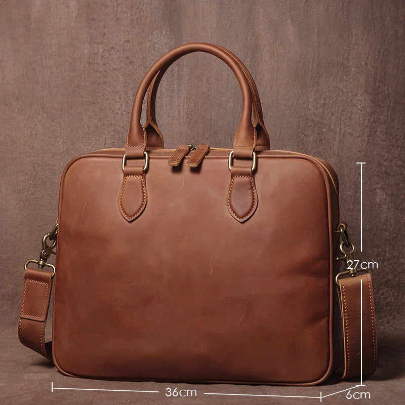 GURO Men Crazy Horse Cowhide Briefcase Luxury Genuine Leather Handbag Simple lightweight Shoulder Bag File Laptop Crossbody Bags