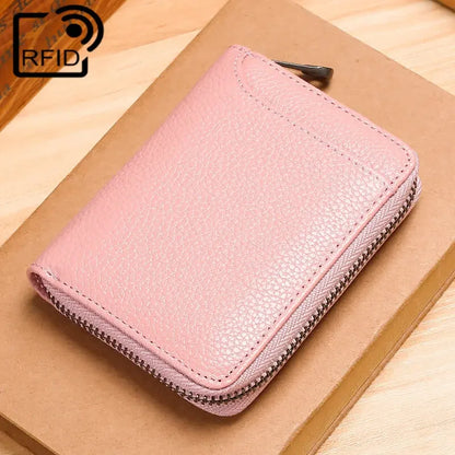 Wallet Genuine Leather Bank Credit Card Rfid Blocking Holder Men and Women Slim Change Coin Keys Cards Pouch Purse Zipper Bag