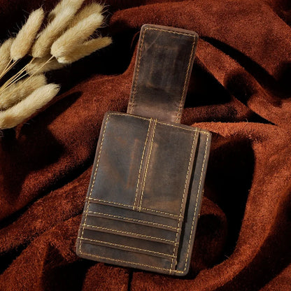 Male Original Leather Design Fashion Travel Slim Wallet Front Pocket Magnetic Large Capacity Money Clip Card Case For Men 1025