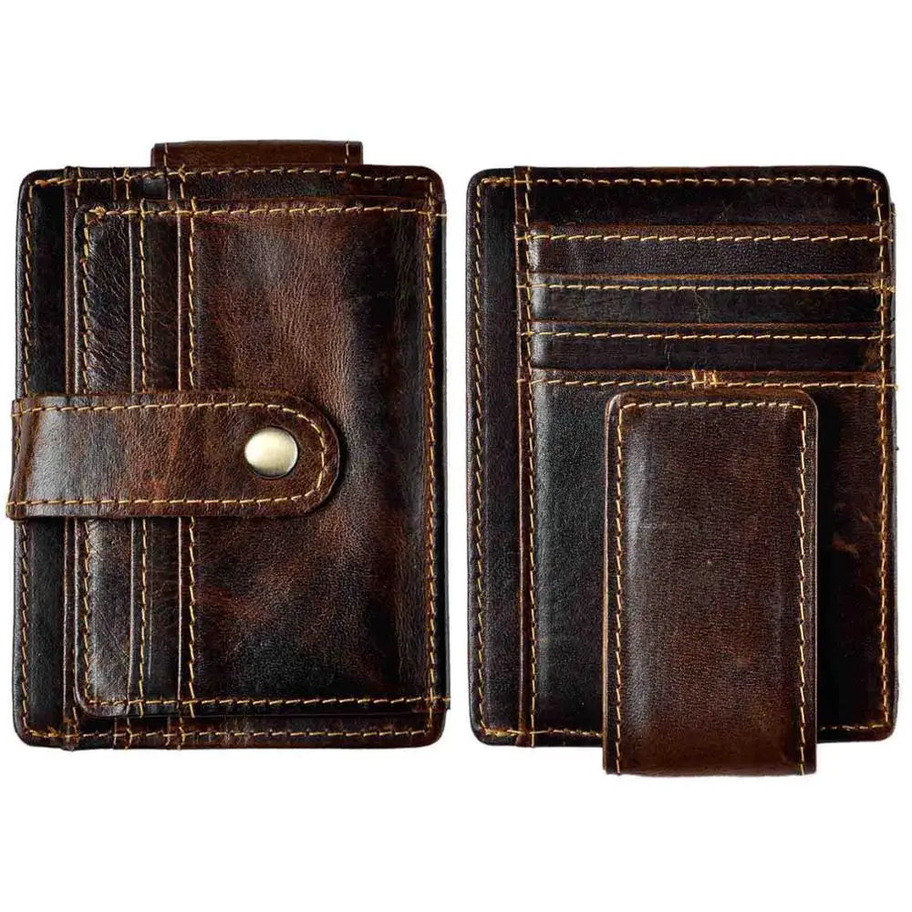 Male Original Leather Design Fashion Travel Slim Wallet Front Pocket Magnetic Large Capacity Money Clip Card Case For Men 1025