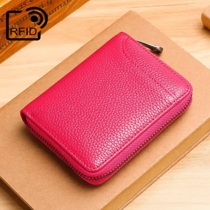 Wallet Genuine Leather Bank Credit Card Rfid Blocking Holder Men and Women Slim Change Coin Keys Cards Pouch Purse Zipper Bag