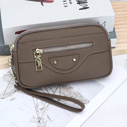 New 2025 Versatile Lady Wallet Women's Clutch Bag Brand Rivet Real Top Layer Cow Leather Zipper Coins Pocket KeyChain Big Purse