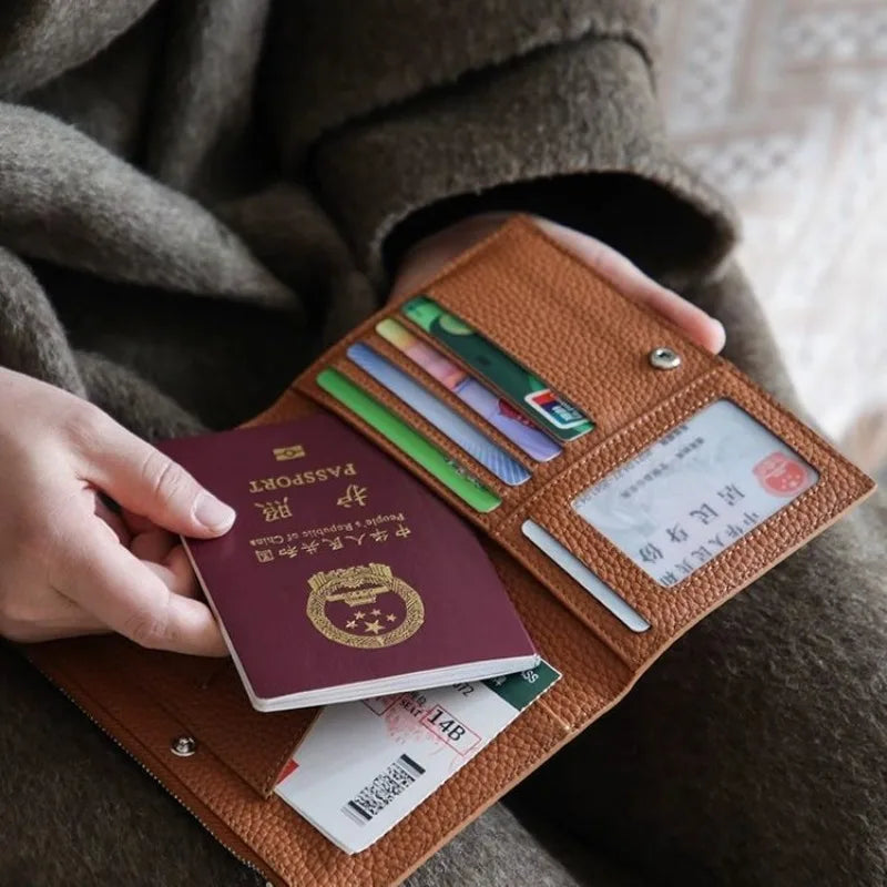 Leather Passport Holder Waterproof Travel Wallet for Women Men Zipper Cover