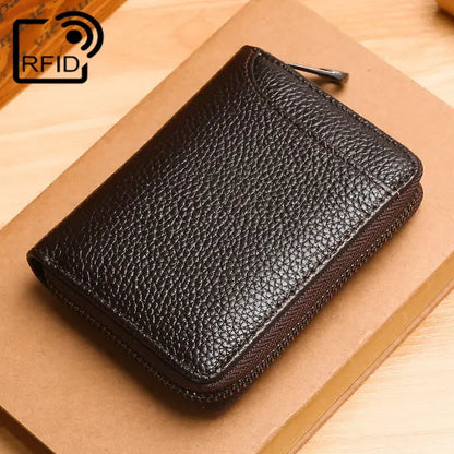 Wallet Genuine Leather Bank Credit Card Rfid Blocking Holder Men and Women Slim Change Coin Keys Cards Pouch Purse Zipper Bag