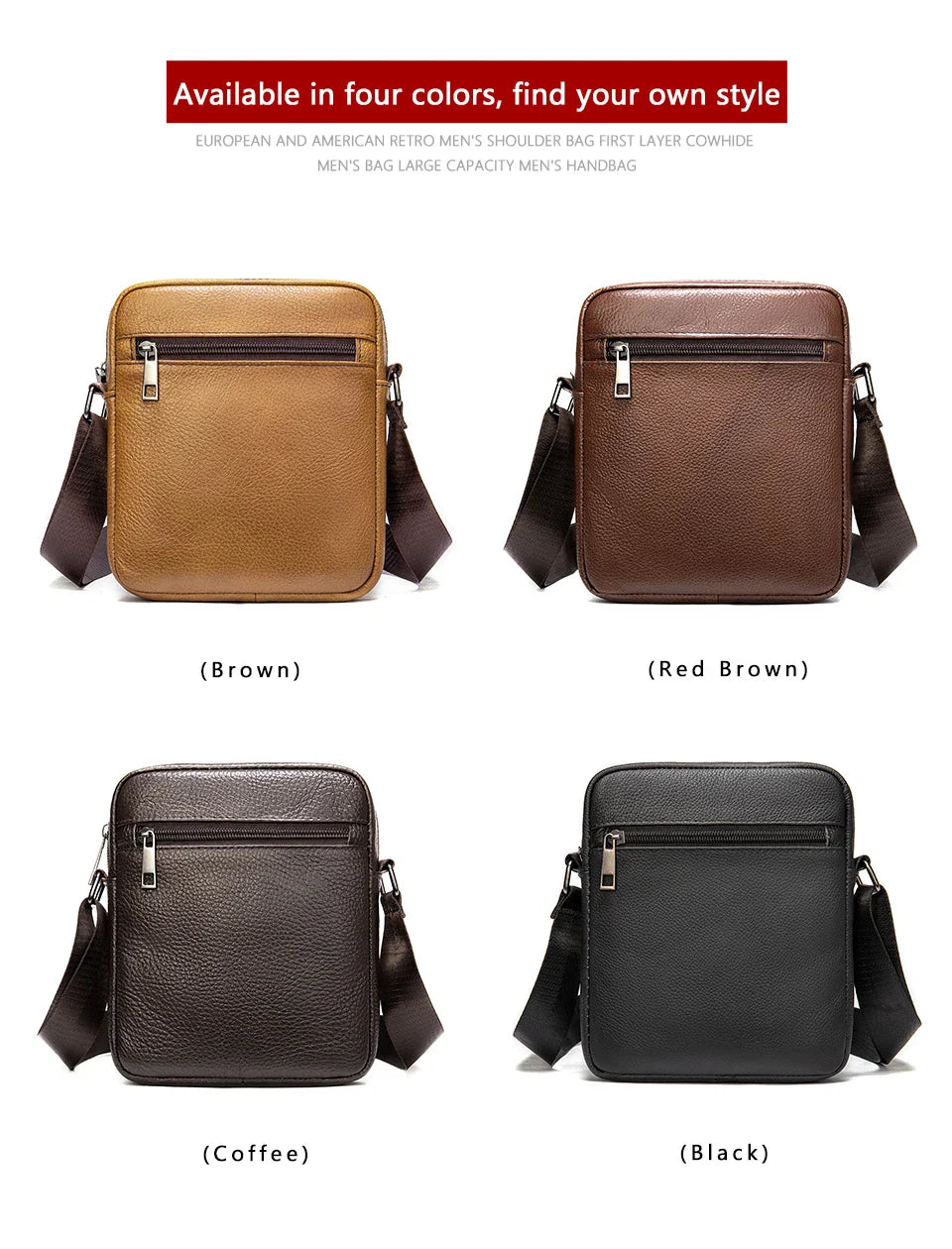 Westal Genuine Leather Men's Shoulder Bags Black Messenger Bags Small Crossbody Bags for Man 7362