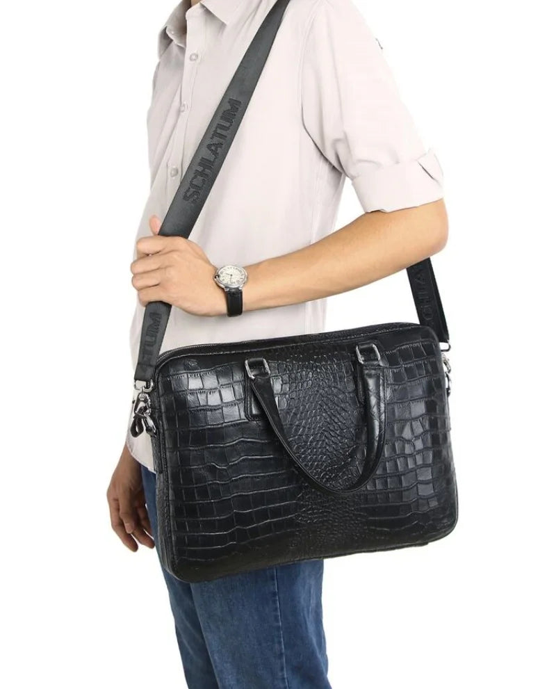Genuine Leather Crocodile Grain Briefcases Hard For Men 15.6 Inch Laptop Briefcase Bags Computer Bag Luxury Handbags
