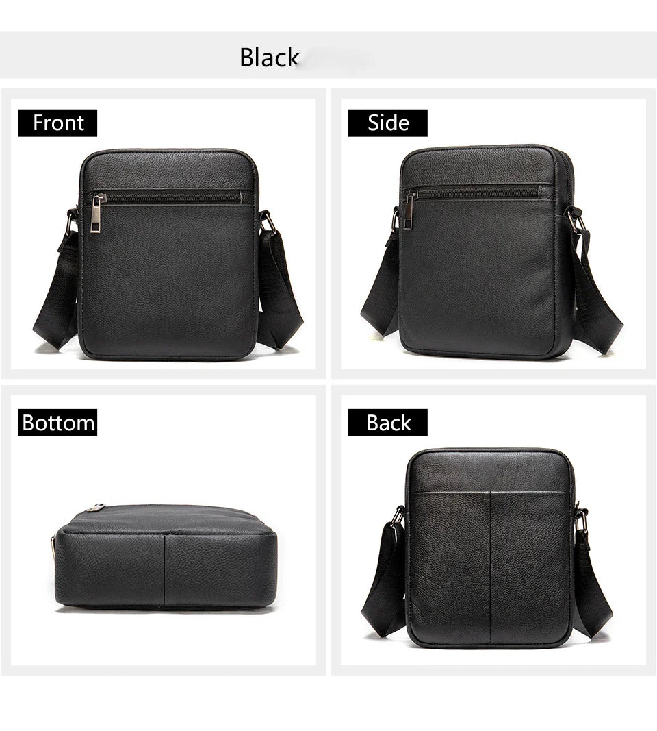 Westal Genuine Leather Men's Shoulder Bags Black Messenger Bags Small Crossbody Bags for Man 7362