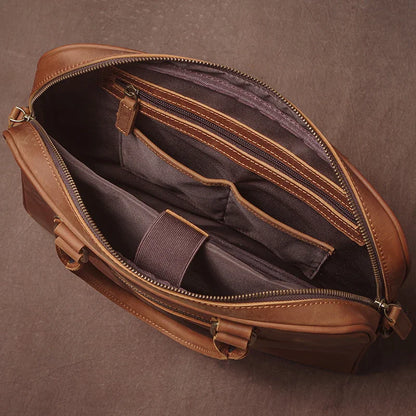 GURO Men Crazy Horse Cowhide Briefcase Luxury Genuine Leather Handbag Simple lightweight Shoulder Bag File Laptop Crossbody Bags