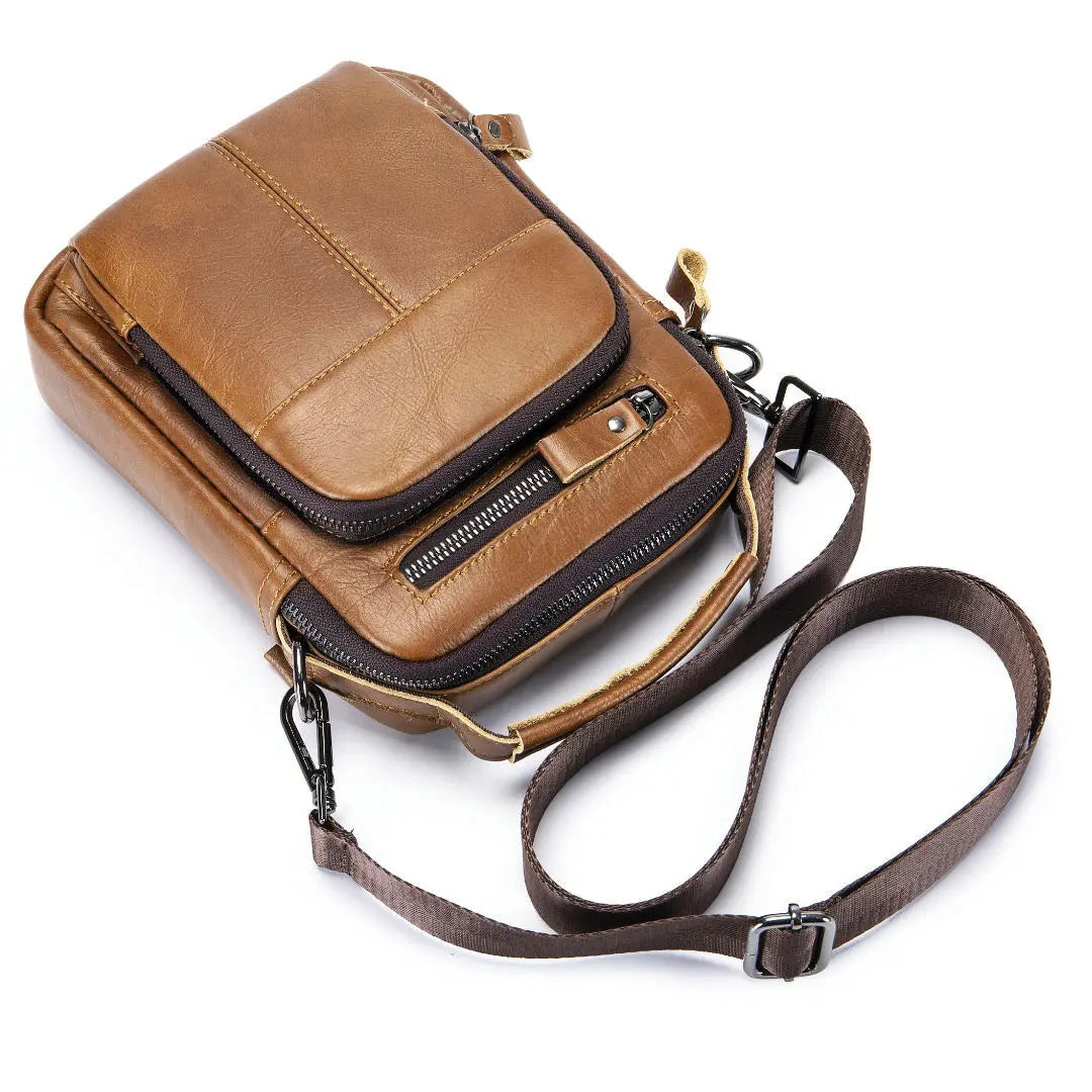 Vintage Genuine Leather Sling Bag Man Real Cow Leather Satchel Male 2025 New Tote or Shoulder Bag