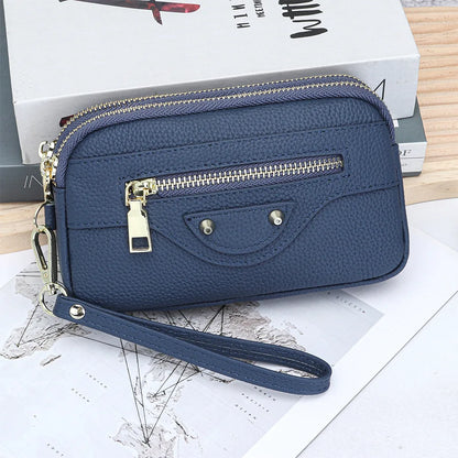 New 2025 Versatile Lady Wallet Women's Clutch Bag Brand Rivet Real Top Layer Cow Leather Zipper Coins Pocket KeyChain Big Purse