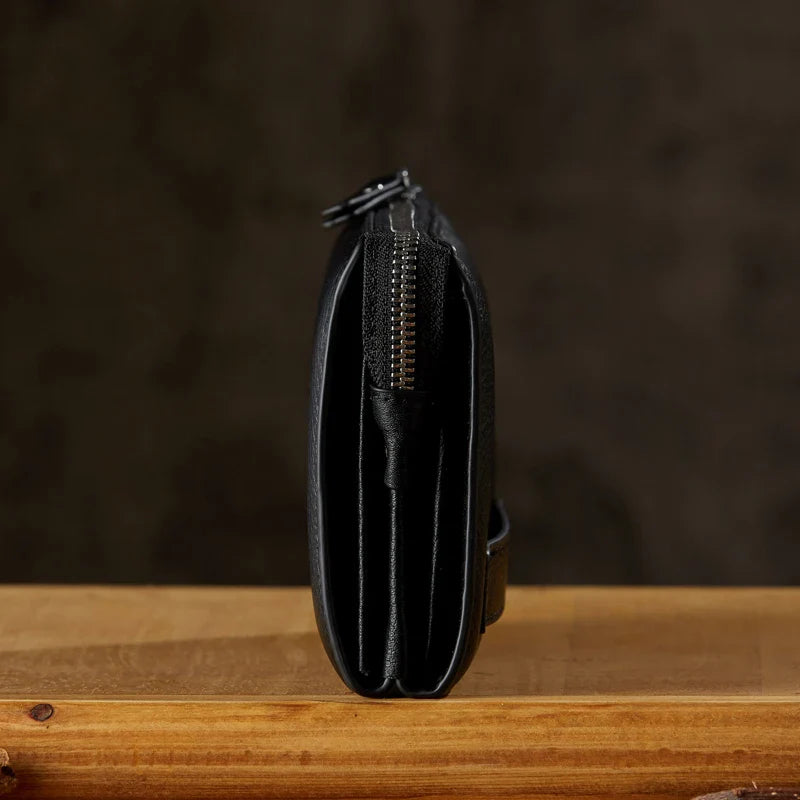 Handmade Genuine Leather Handbag For Men Casual Clutch Bag Cowhide Leather Long Zipper Wallet Office Large Capacity Card Holder